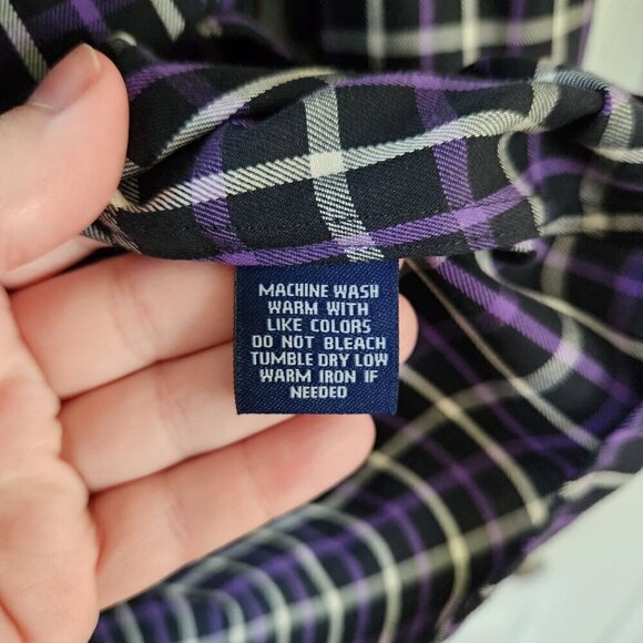 Chaps Purple Plaid Long Sleeve Button Up Shirt - Picture 4 of 10